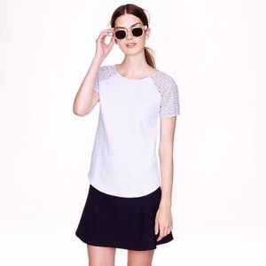 J. Crew Cream Ponte Knit Lace Sleeve Raglan Tee S